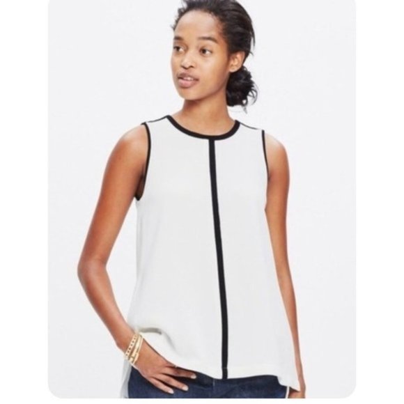 Madewell Tops - Madewell white with black trim Crepe Canal Tank Top hi/low hem Sz M